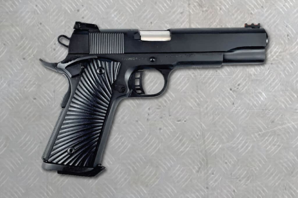 Taylor & Company FS Tactical 1911, 10mm. Additional features include: steel frame, fixed mounted dovetail rear sight, fixed mounted dovetail fiber optic front sight, ambidextrous safety and a GI slide serration for easy loading and unloading, all backed by a Lifetime Warranty.